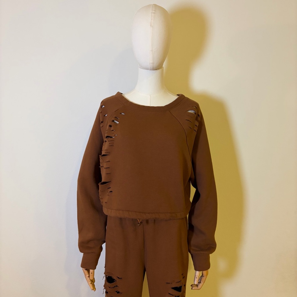 Fashion Nova Brown Distressed Lounge Set - Size M